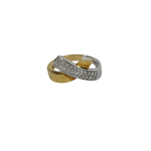 Bague croisée  d'occasion or jaune et blanc 18 ct sertie de deux rails de diamants