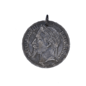 Pièce de  5 FRANCS en argent Napoléon III 1868 A, percée pour  pendentif.