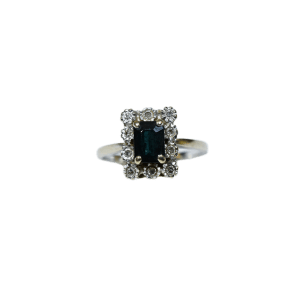 Bague or blanc avec saphir et diamants