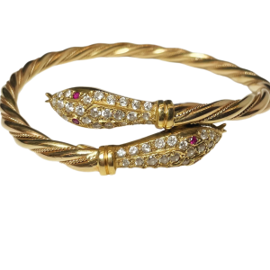 Bracelet or jaune deux têtes de serpents