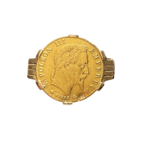 Bague or montée d'une 5 francs 1868