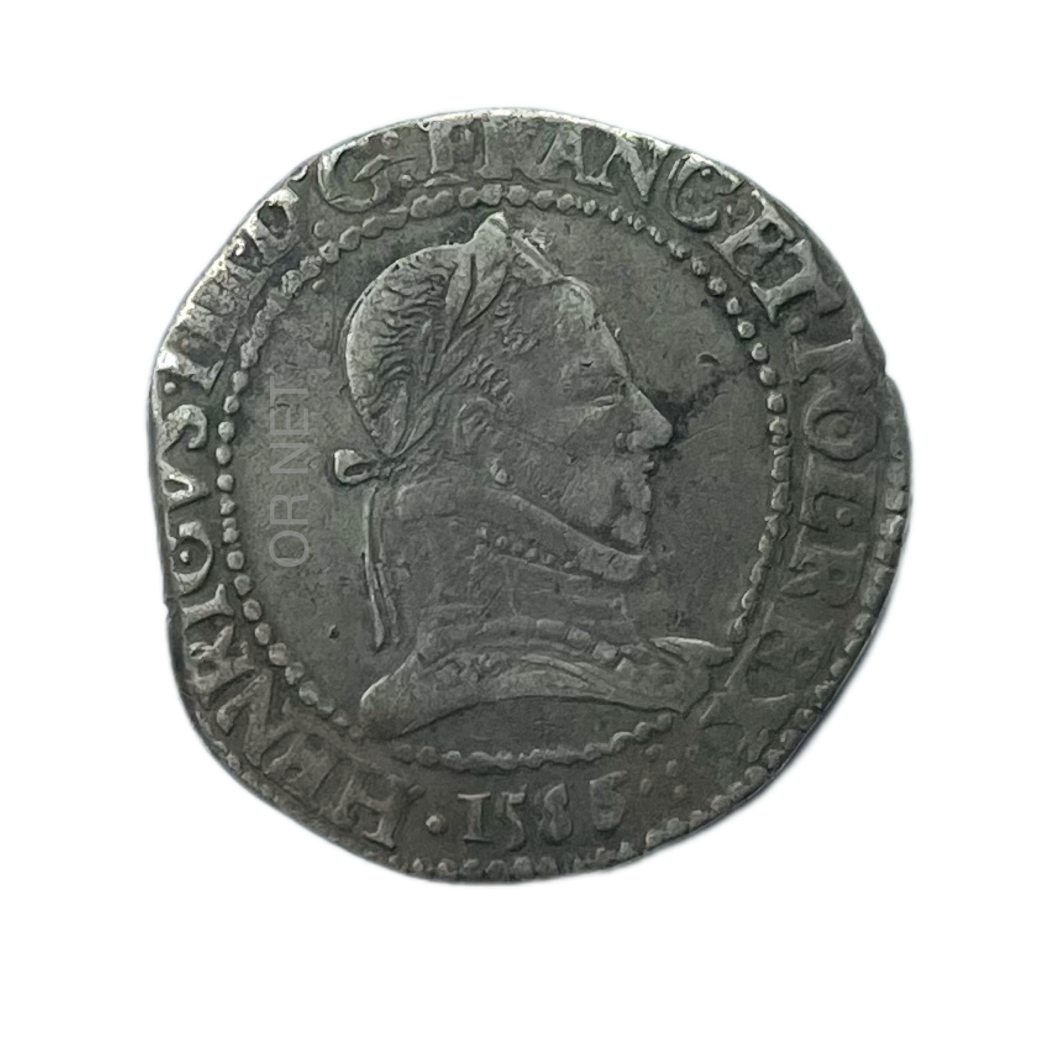 Franc d'argent d'Henri III de 1586 sur (3) pour Lyon