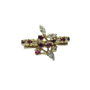 Bague florale sertie de grenats et de diamants