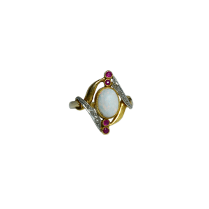 Bague or 750 Opale, Grenats, Brillants