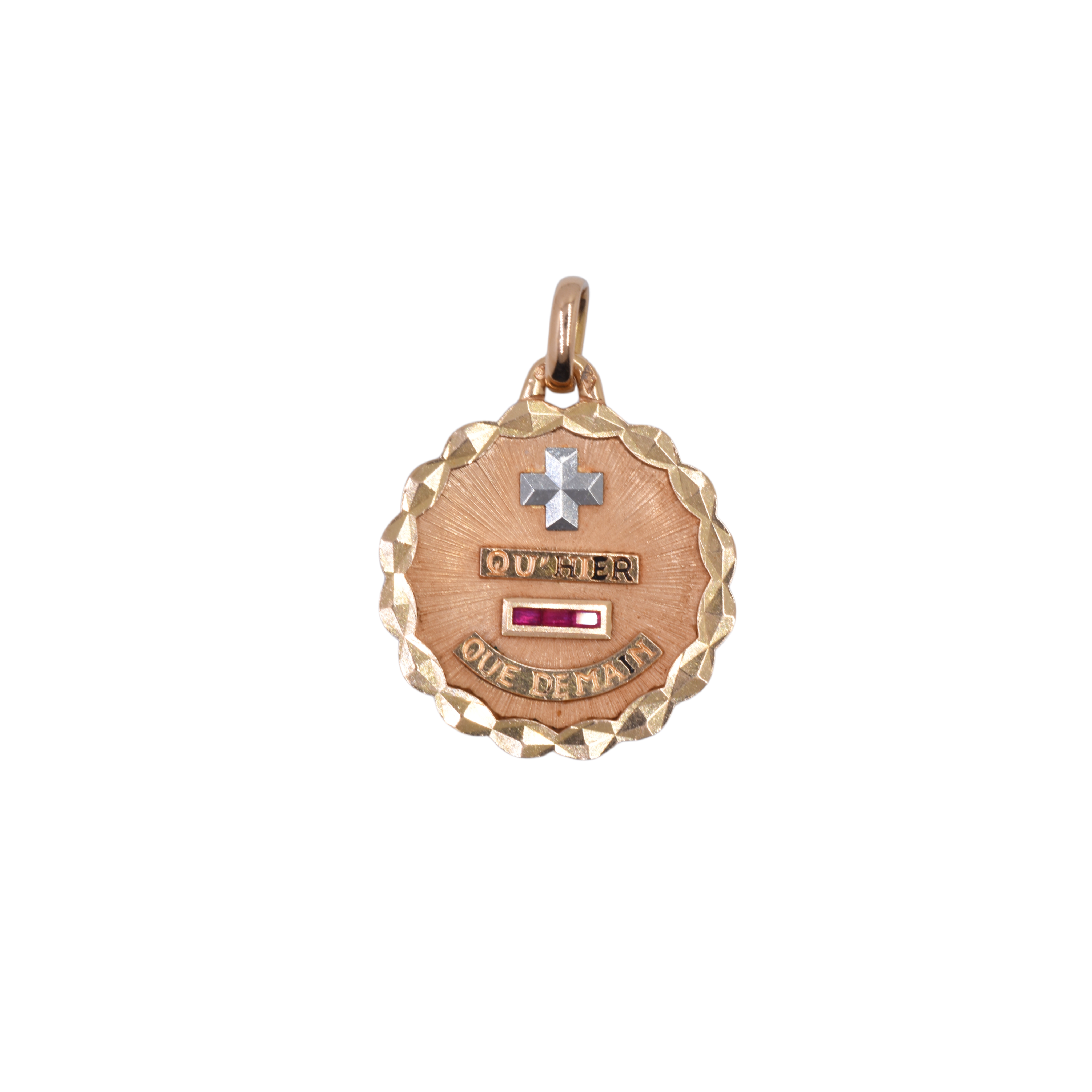 Pendentif or 750 + qu'hier - que de demain / Grenats